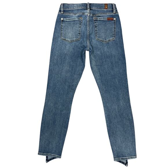 7 For All Mankind Ankle Skinny Jeans Size 26" Blue Asymmetric Hem Stretch Denim - Picture 2 of 12